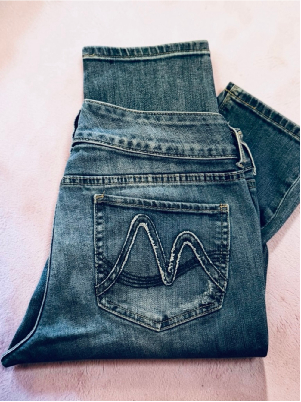 NY&Co Slim Slouch Distressed Jeans Size 8 Medium Wash Double Button Denim
